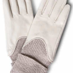 Yaya Leather Gloves with Knitted Cuff - Gold Melange