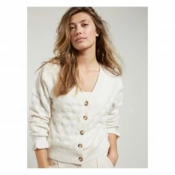 Yaya Pointelle Stitch Cardigan with Ruffle Sleeves - Beige Melange 13 Yaya Pointelle Stitch Cardigan with Ruffle Sleeves - Beige Melange