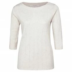 Yaya Rib Stitch Boatneck Half Sleeve Sweater - Egret Off White