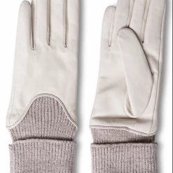 Yaya Leather Gloves with Knitted Cuff - Gold Melange