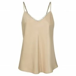 Yaya Spagetti Strap Top with Lace Detail - Warm Sand
