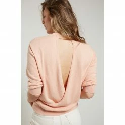 Yaya Sweater with Open Back, Round Neck and 3/4 Sleeves - Illusion Light Blue Melange