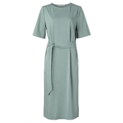 Yaya Jersey Dress with Belt Concrete Blue