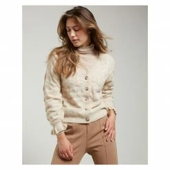 Yaya Pointelle Stitch Cardigan with Ruffle Sleeves - Beige Melange 12 Yaya Pointelle Stitch Cardigan with Ruffle Sleeves - Beige Melange