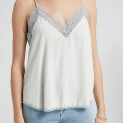 Yaya Modal Strap Singlet with Lace - Pebble