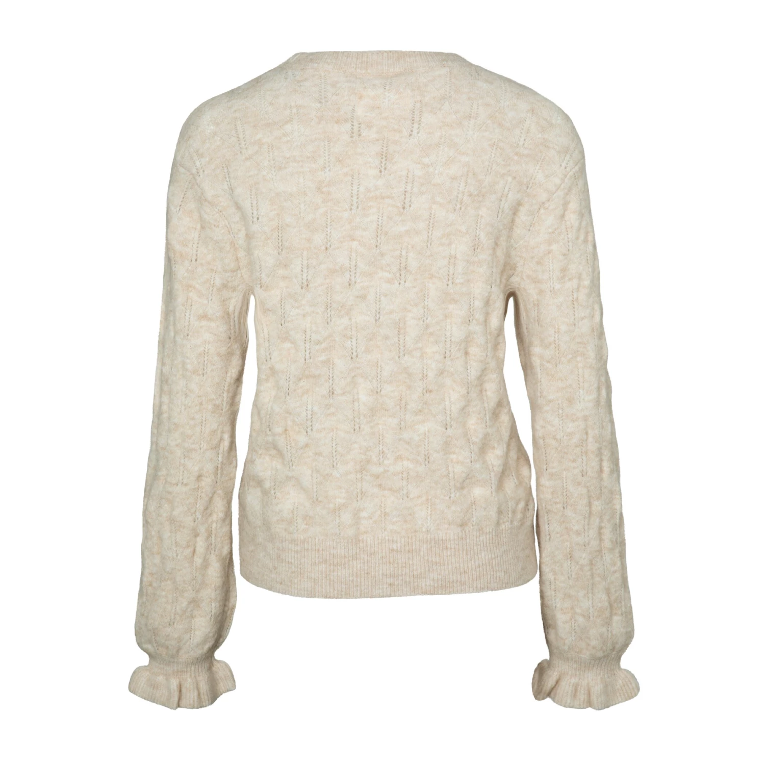 Yaya Pointelle Stitch Cardigan with Ruffle Sleeves - Beige Melange 4 Yaya Pointelle Stitch Cardigan with Ruffle Sleeves - Beige Melange