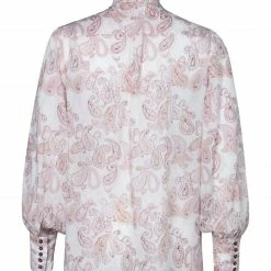 Yaya White Printed Volume Sleeve Top