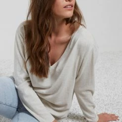 Yaya V Neck Sweater - Light Grey Melange
