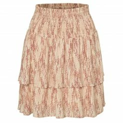 Yaya Printed Skirt with Smocked Waistband - Brazilian Sand & Cedar Wood Red