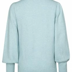 Yaya Sweater with Rib and Balloon Sleeves - Illusion Light Blue