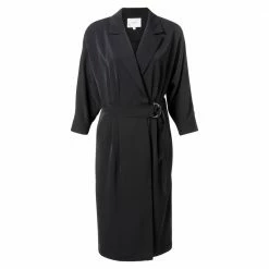 Yaya Black Wrapped Midi Dress with Buckle Belt