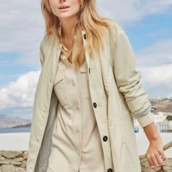 Yaya Round Neck Nylon Jacket with Cotton Jersey Lining - Creme Brulee Beige