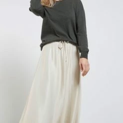 Yaya Long White Satin Skirt